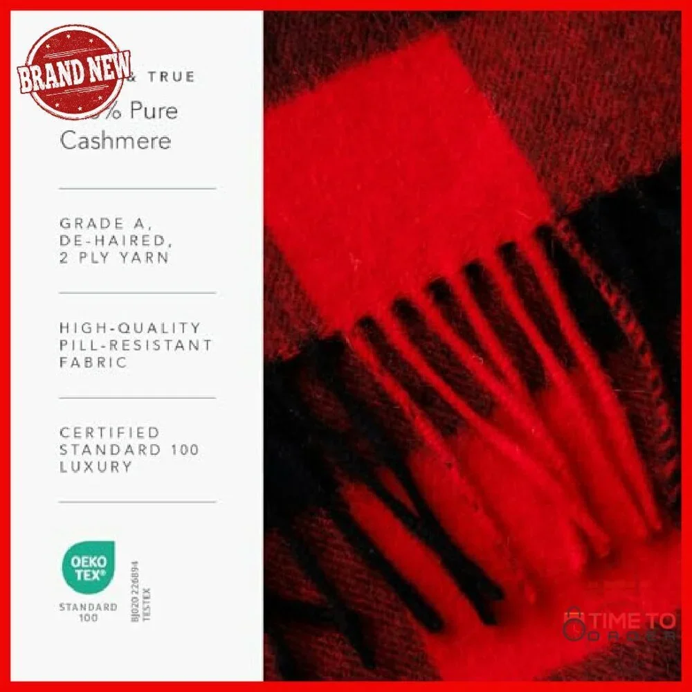 100% Pure Cashmere Winter Scarf, 66x12 Inches, Pill-Resistant Luxury